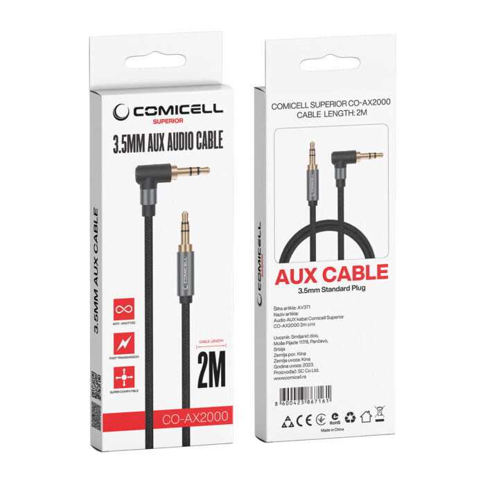 Audio AUX kabal Comicell Superior CO-AX2000 2m crni - Slika 4
