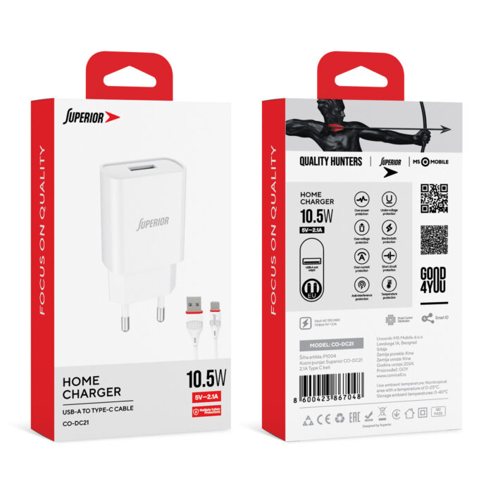 Kucni punjac Superior CO-DC21 2.1A Type C beli - Slika 5