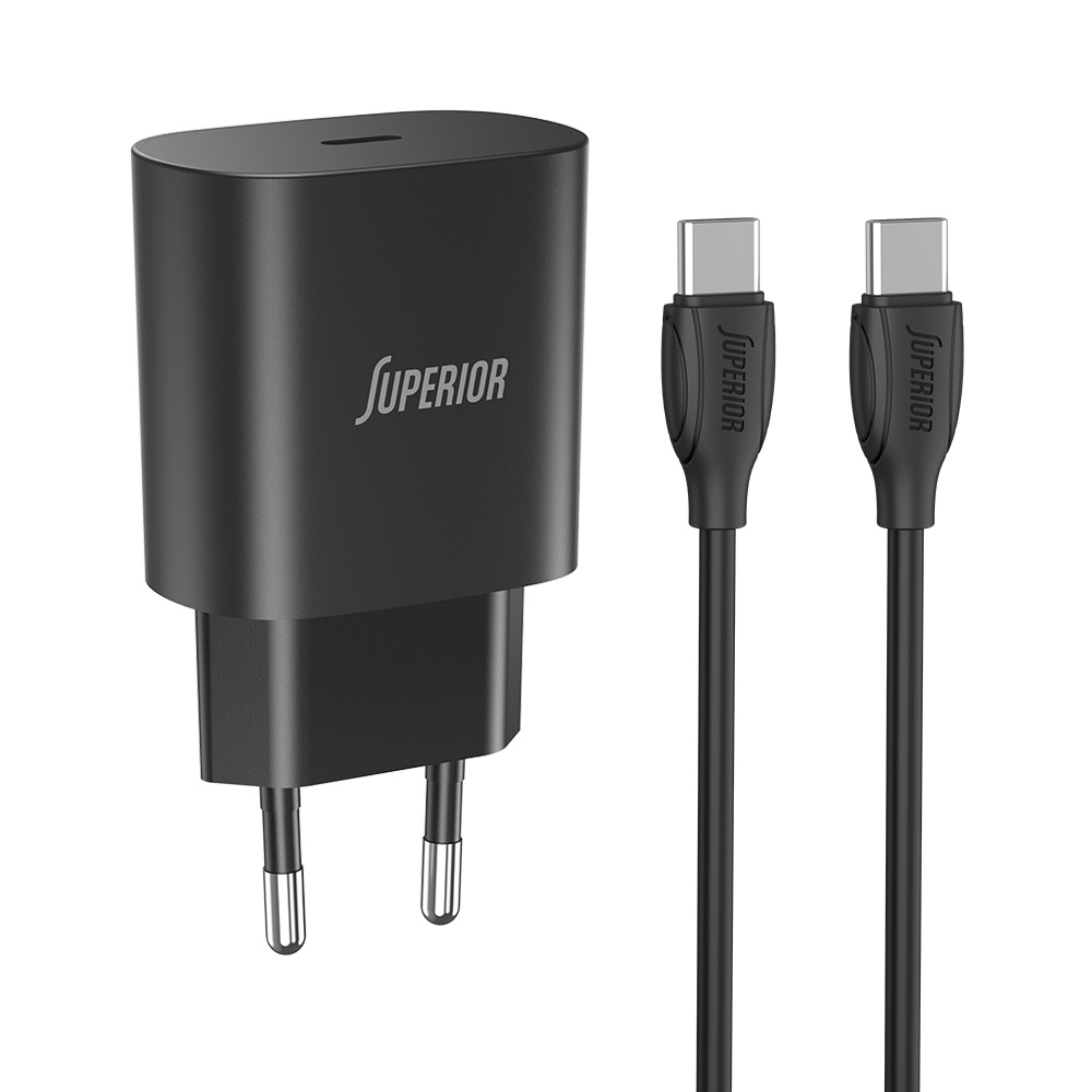 P1009_01 Kucni punjac Superior CO-DC24 Fast PD 25W 3A Type C na Type C crni - Slika 1