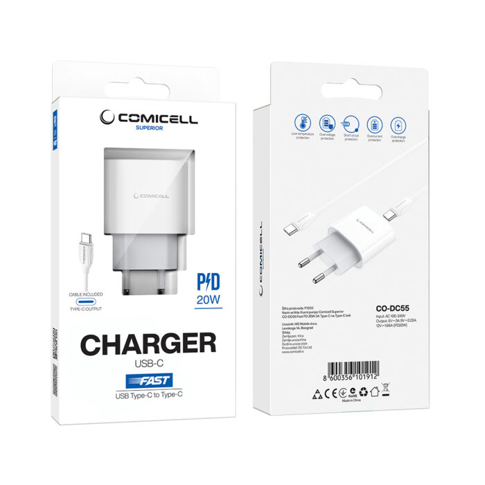 Kucni punjac Superior CO-DC55 Fast PD 20W 3A Type-C na Type-C beli - Slika 5