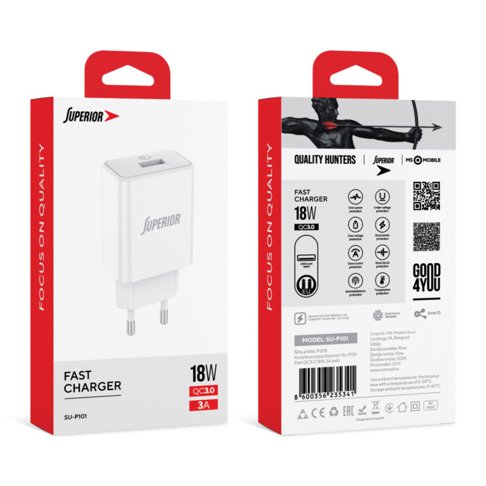 Kuciste punjaca Superior SU-P101 Fast QC3.0 18W 3A belo - Slika 2