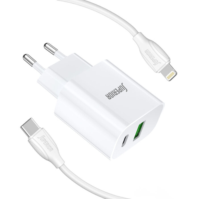Kucni punjac Superior SU-P102 20W Super Fast USB A QC3.0+Type C sa Type C na Lightning kablom beli (CERT) - Slika 2