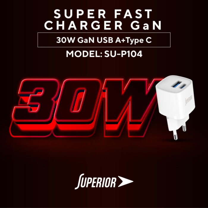 Kuciste punjaca Superior SU-P104 30W GaN Super Fast USB A QC3.0+Type C belo - Slika 5
