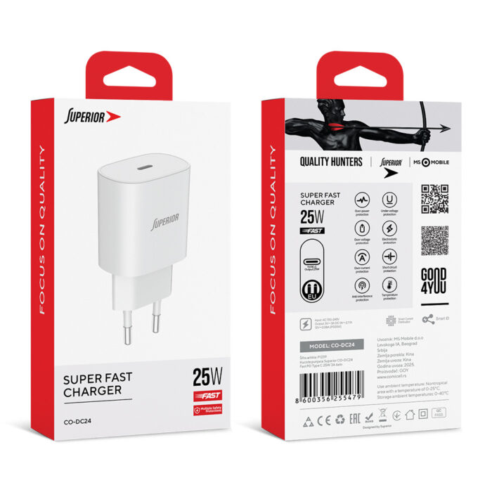 Kuciste punjaca Superior CO-DC24 Fast PD Type C 25W 3A belo - Slika 3