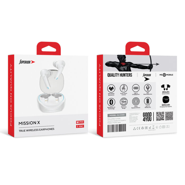 Slusalice bluetooth Superior Mission X ENC bele - Slika 2