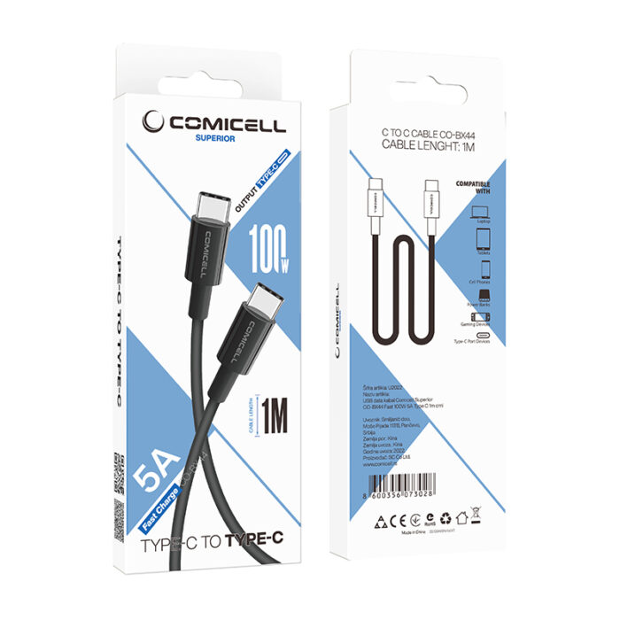 USB data kabal Comicell Superior CO-BX44 Fast 100W 5A Type C 1m crni - Slika 5