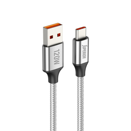 USB data kabal Superior SU-K100 pleteni Fast 120W 6A Type-C 1m srebrni