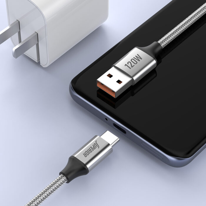 USB data kabal Superior SU-K100 pleteni Fast 120W 6A Type-C 1m srebrni - Slika 4