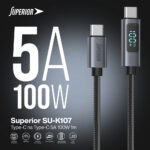 USB data kabal Superior SU-K107 pleteni 100W 5A Type-C na Type-C sa LED ekranom 1m crni - Slika 3