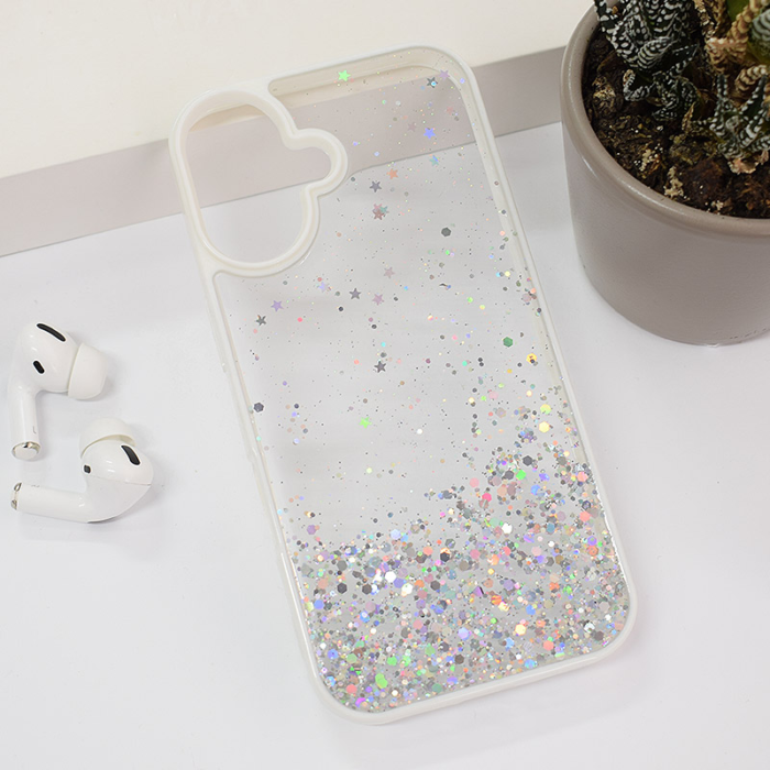 Maska Frame Glitter za iPhone 16 bela - Slika 5