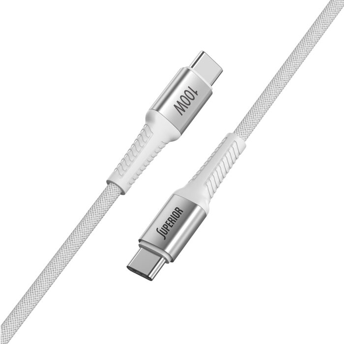 USB data kabal Superior SU-K152 pleteni Fast 100W 5A Type C to Type C 1m beli - Slika 2
