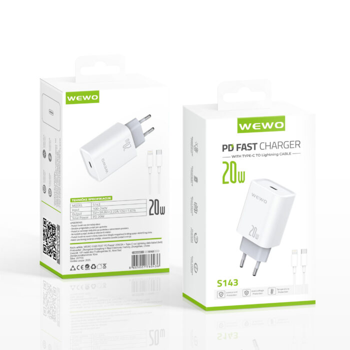 WEWO Brzi punjač 20W za iPhone beli + Lightning Kabl - Slika 3