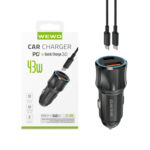 WEWO brzi auto punjač 25W + 18W sa Type C kablom - Slika 3
