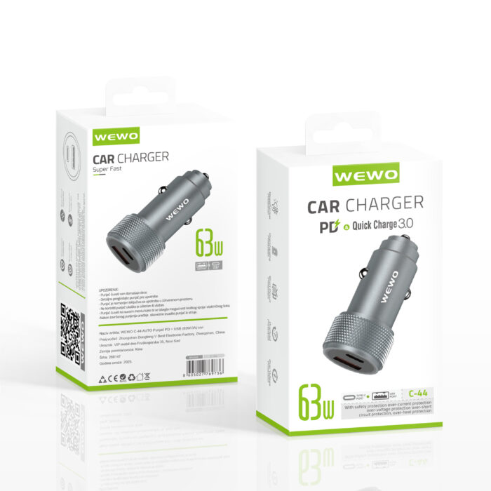WEWO brzi auto punjač Samsung / iPhone 45W+ 18W - Slika 4
