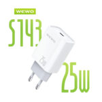 WEWO Brzi punjač 25W za Samsung / iPhone beli – bez kabla